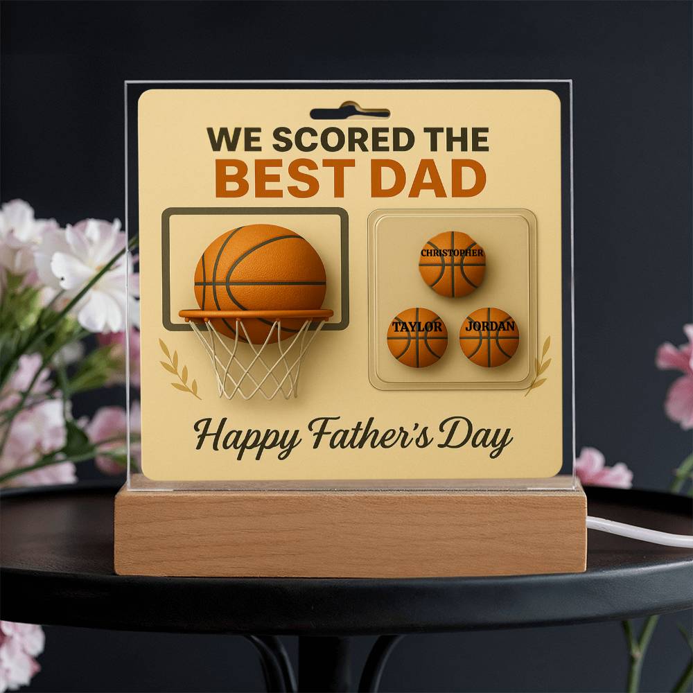 🏀We Scored The best Dad Action Figure - Acrylic Square LED Plaque