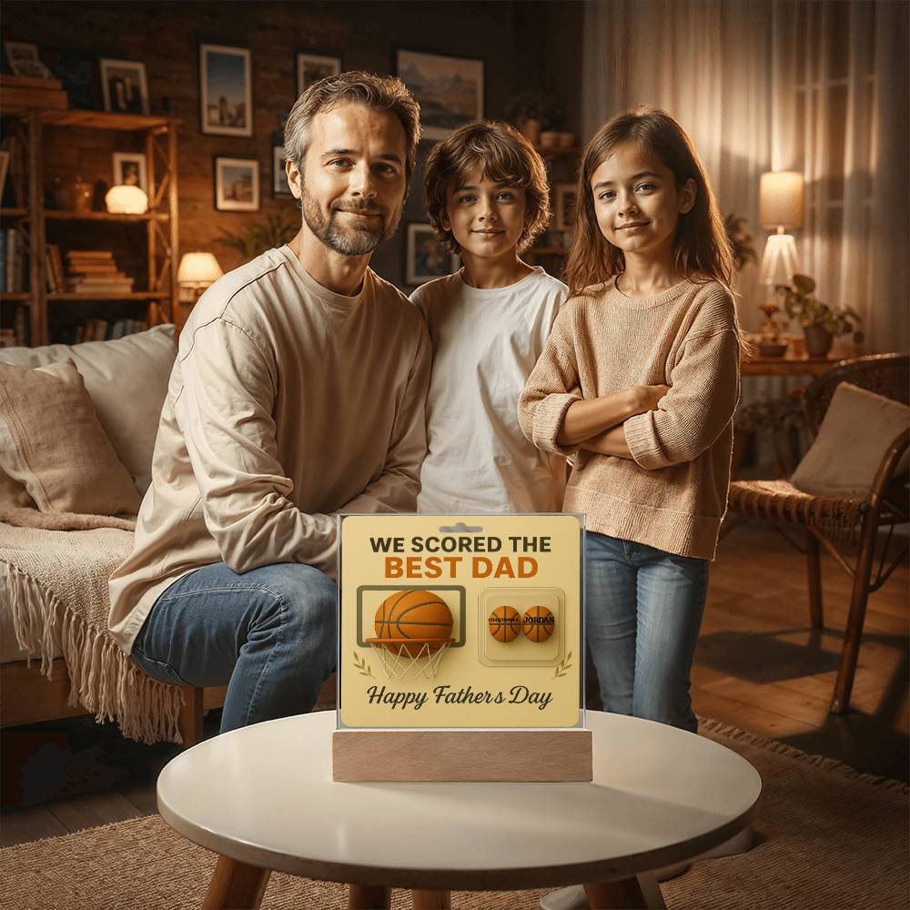 🏀We Scored The best Dad Action Figure - Acrylic Square LED Plaque
