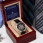 ⌚Stepdad- Openwork Watch with Mahogany Luxury LED Box