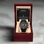 ⌚ DAD- Black Chronograph Watch with Mahogany Luxury LED Box