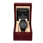 ⌚Stepdad- Black Chronograph Watch with Mahogany Luxury LED Box