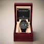 ⌚Granddad- Black Chronograph Watch with Mahogoany Luxury LED Box
