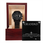 ⌚Granddad- Black Chronograph Watch with Mahogoany Luxury LED Box