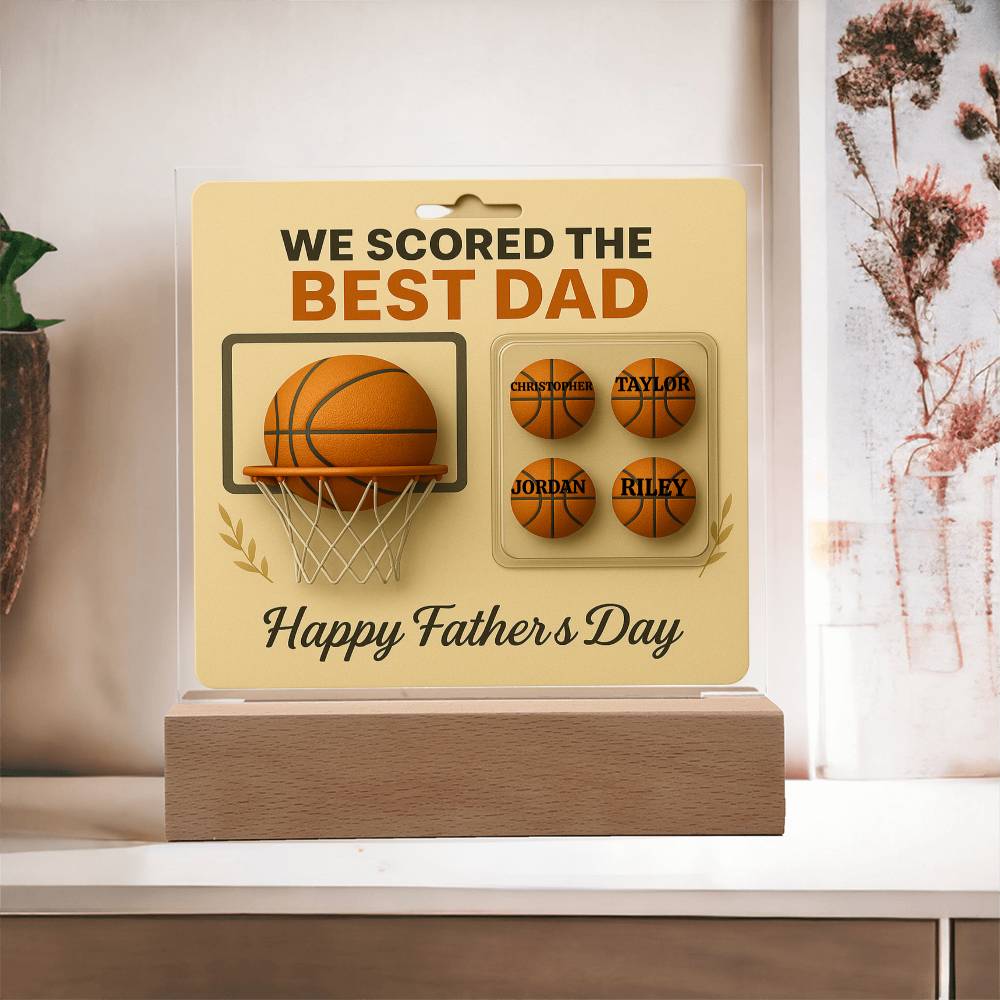 🏀We Scored The best Dad Action Figure - Acrylic Square LED Plaque