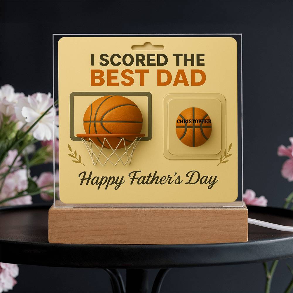 🏀We Scored The best Dad Action Figure - Acrylic Square LED Plaque