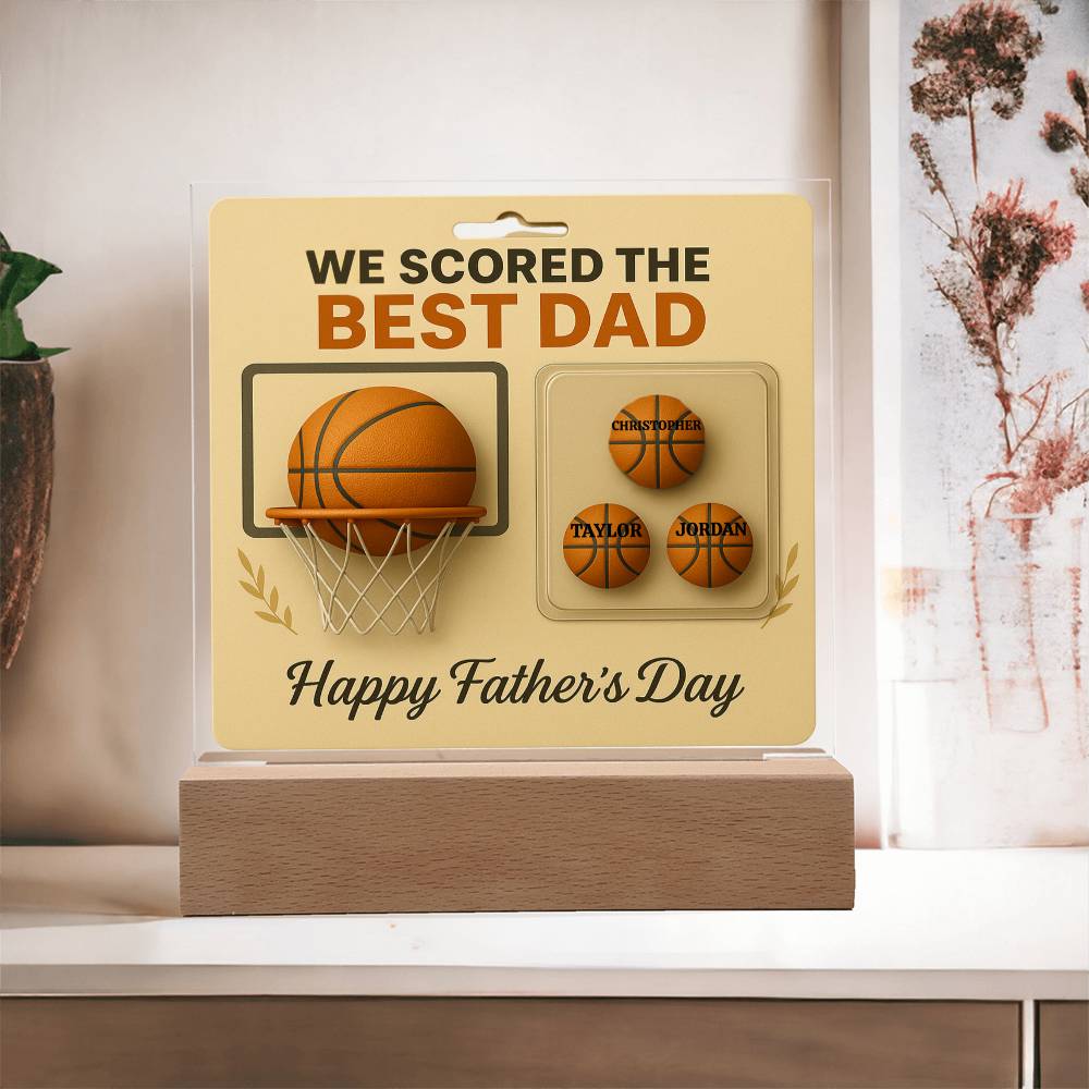 🏀We Scored The best Dad Action Figure - Acrylic Square LED Plaque