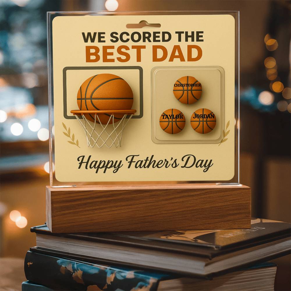 🏀We Scored The best Dad Action Figure - Acrylic Square LED Plaque