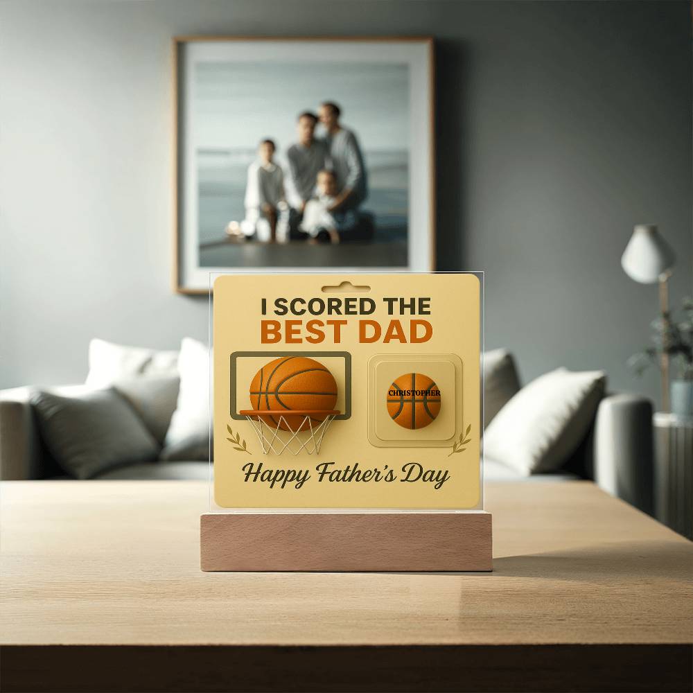 🏀We Scored The best Dad Action Figure  - Acrylic Square LED Plaque