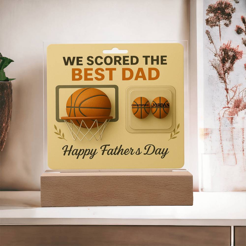 🏀We Scored The best Dad Action Figure  - Acrylic Square LED Plaque
