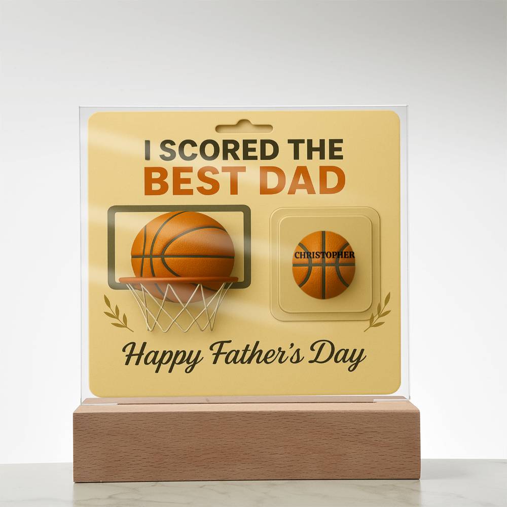 🏀We Scored The best Dad Action Figure  - Acrylic Square LED Plaque