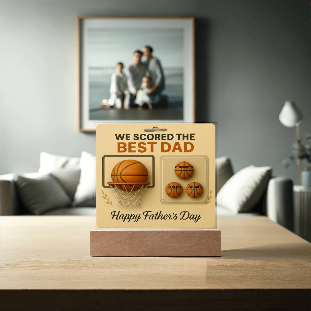 🏀We Scored The best Dad Action Figure  - Acrylic Square LED Plaque