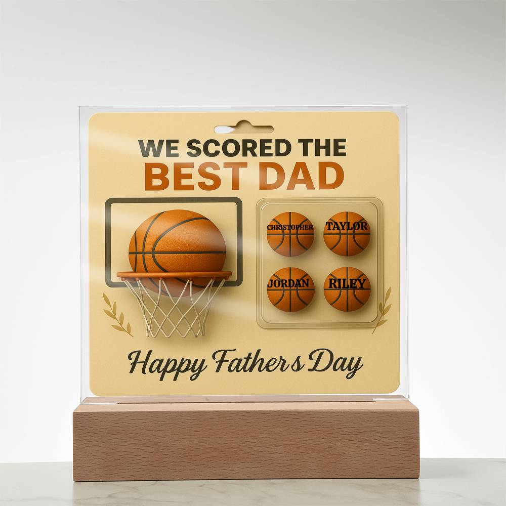 🏀We Scored The best Dad Action Figure  - Acrylic Square LED Plaque