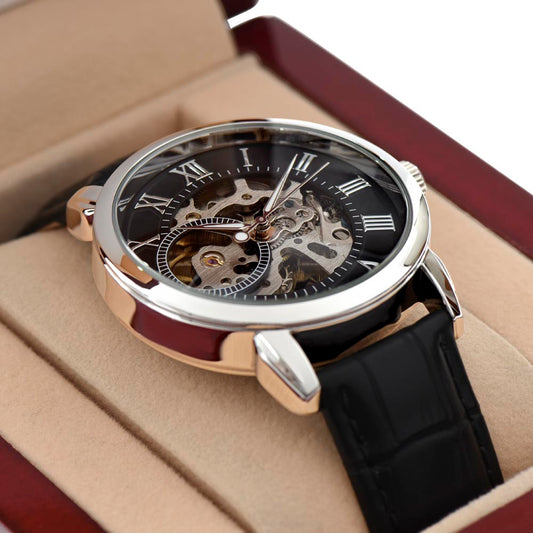 ⌚Stepdad- Openwork Watch with  Mahogany Luxury LED Box