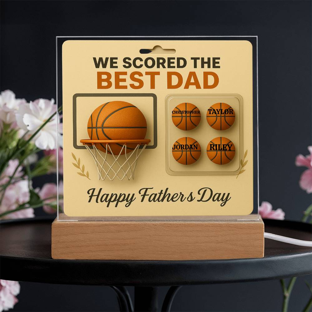 🏀We Scored The best Dad Action Figure  - Acrylic Square LED Plaque