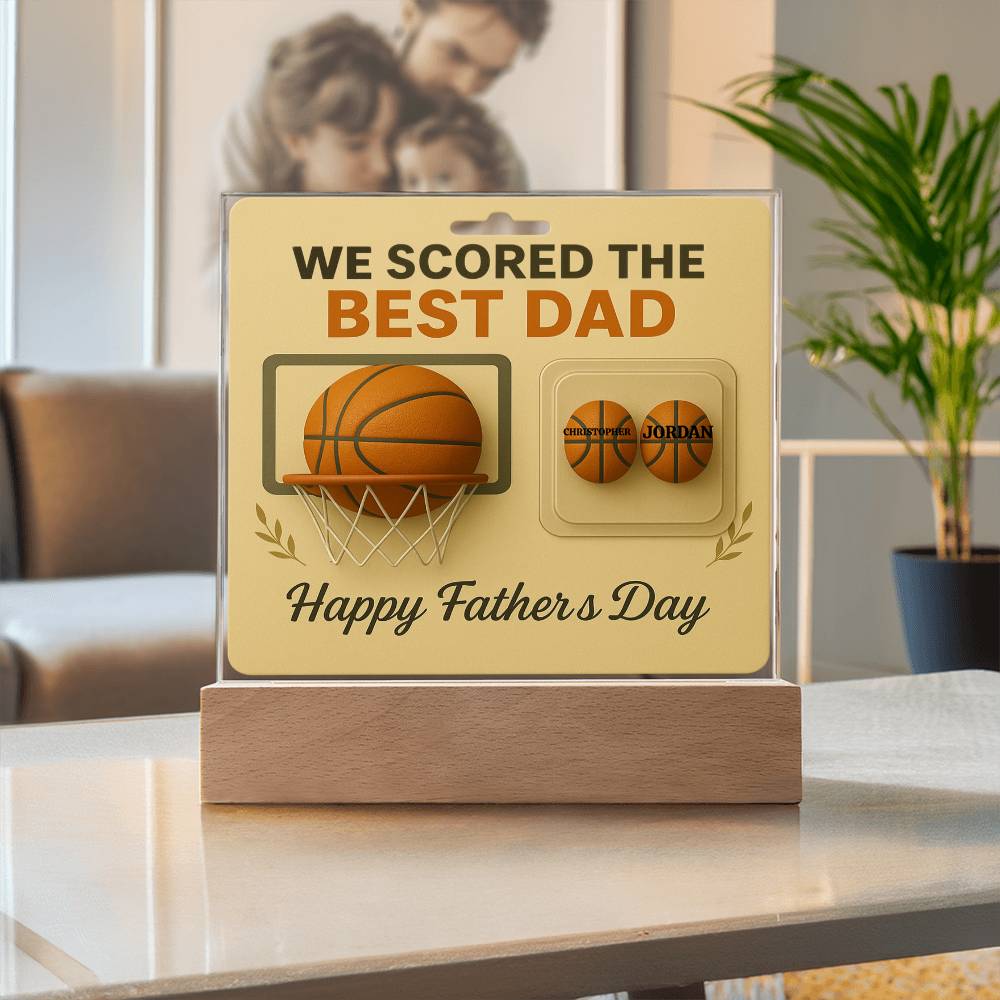🏀We Scored The best Dad Action Figure  - Acrylic Square LED Plaque